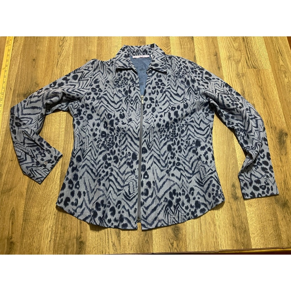 Harmony & Vine Shirt, Women's Size Large, Blue Black, Full Zip, Animal Print